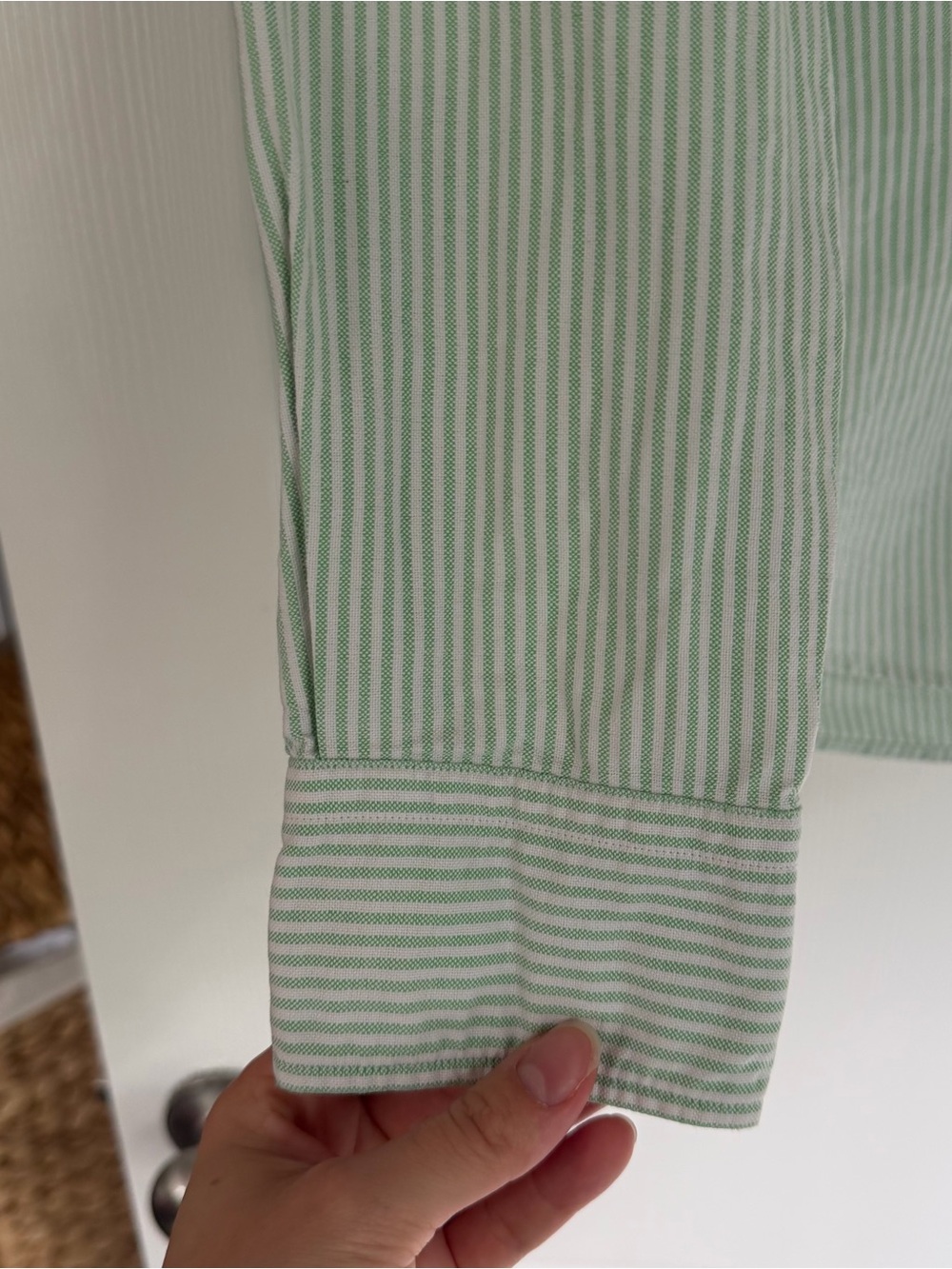 Women's Ralph Lauren Slim Fit Green White Striped Shirt Size 4 - Picture 4 of 6